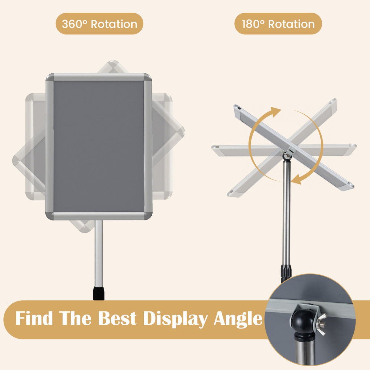 11 x 17 Inch Height Adjustable Sign Holder Stand with Snap-Open Frame-Silver view 6