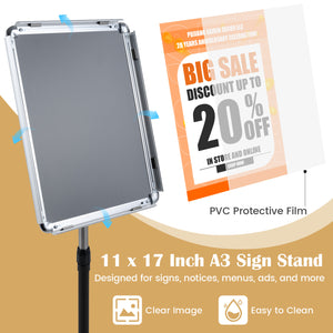 11 x 17 Inch Height Adjustable Sign Holder Stand with Snap-Open Frame-Silver view 7