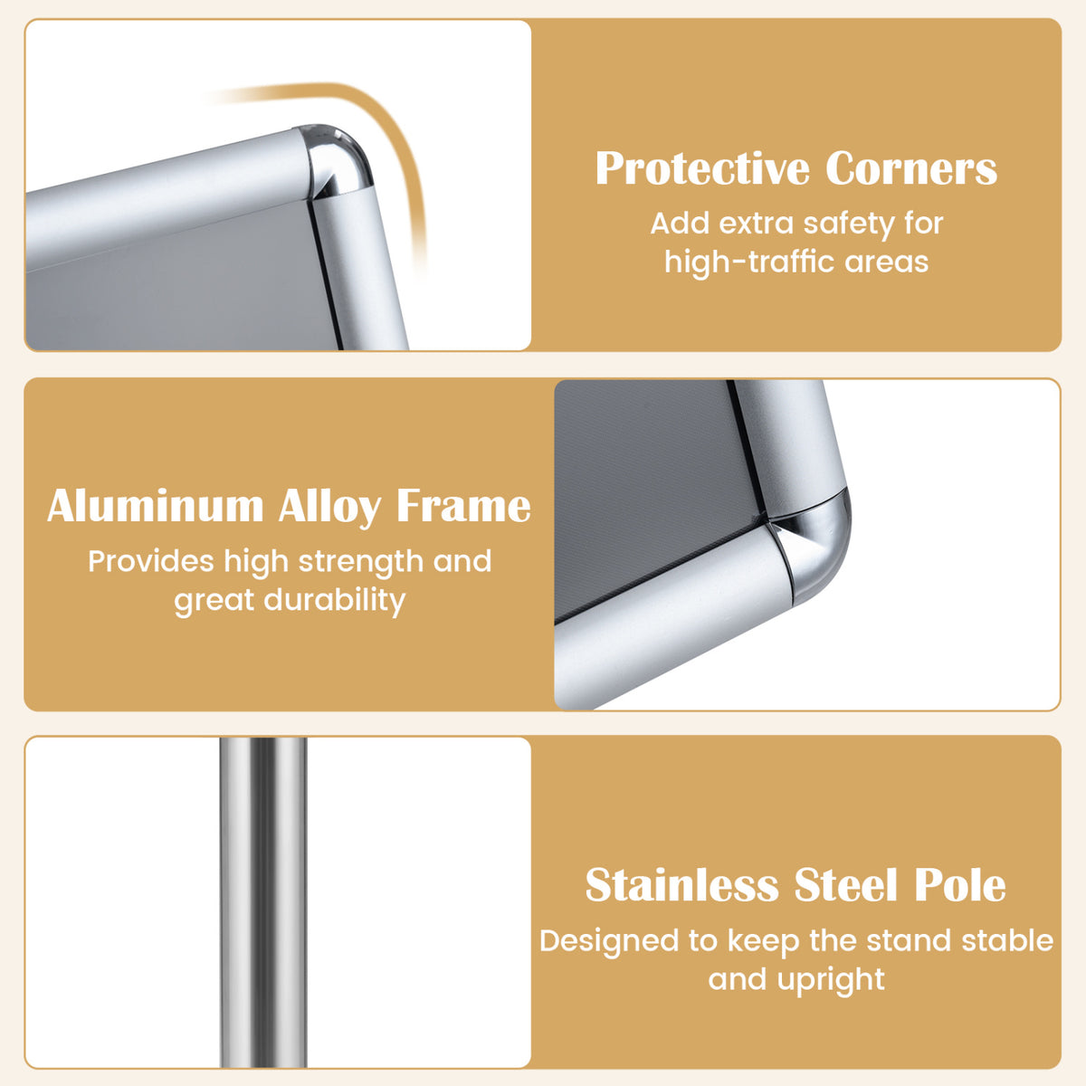 11 x 17 Inch Height Adjustable Sign Holder Stand with Snap-Open Frame-Silver view 9