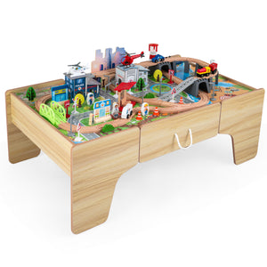110-Piece Wooden Train Table for Toddlers 3+ Years Old