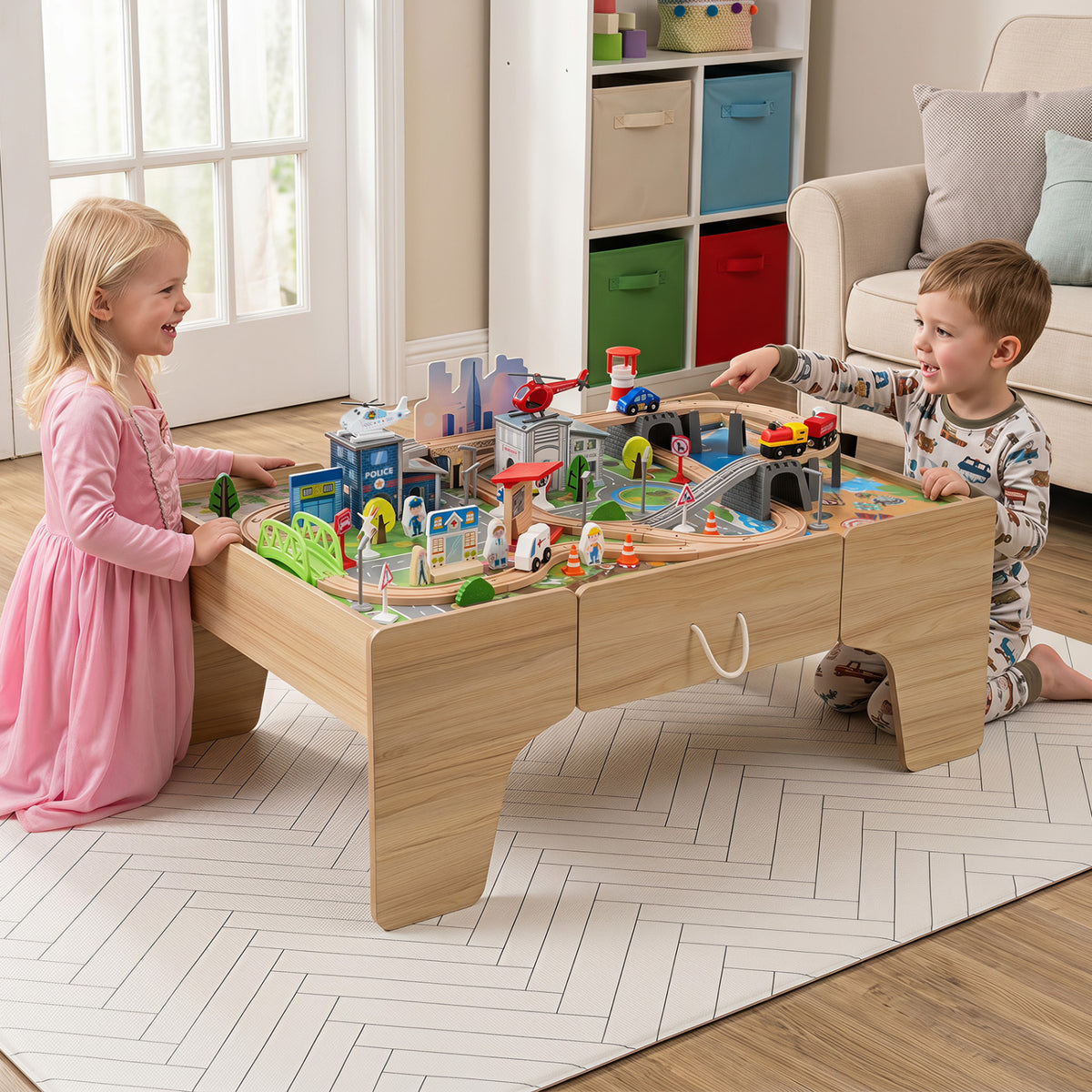 110-Piece Wooden Train Table for Toddlers 3+ Years Old view 3