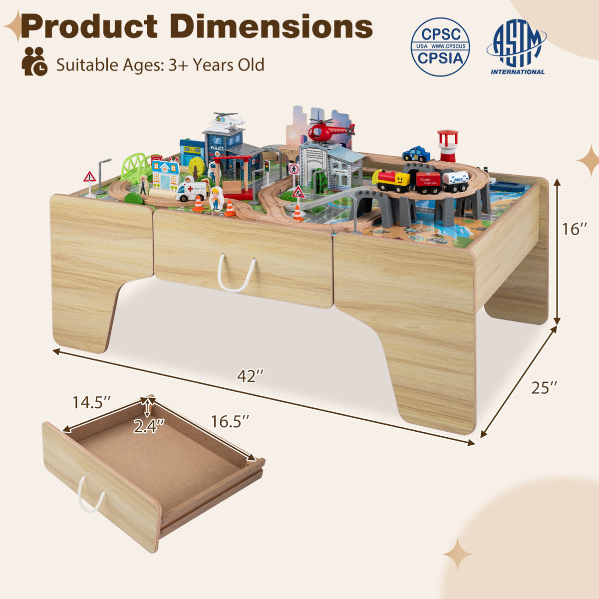 110-Piece Wooden Train Table for Toddlers 3+ Years Old view 4