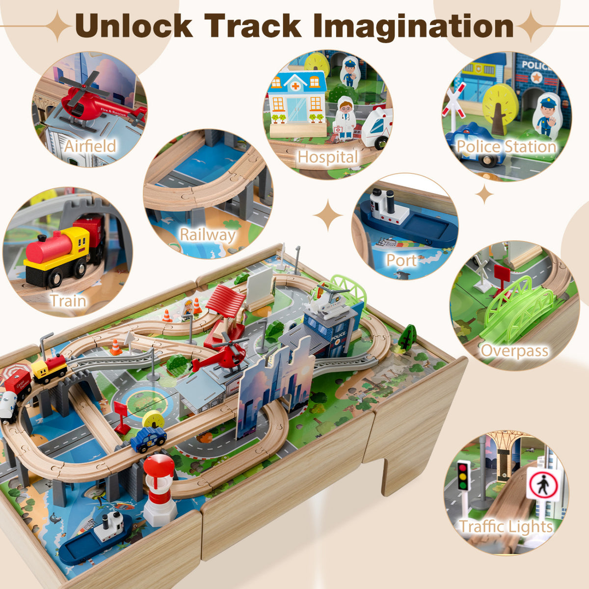 110-Piece Wooden Train Table for Toddlers 3+ Years Old view 7