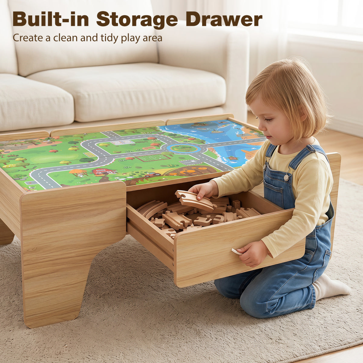 110-Piece Wooden Train Table for Toddlers 3+ Years Old view 8