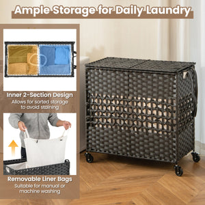 110L 2-Section Laundry Hamper with 2 Removable and Washable Liner Bags-Black view 6