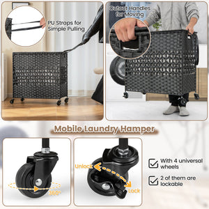110L 2-Section Laundry Hamper with 2 Removable and Washable Liner Bags-Black view 7
