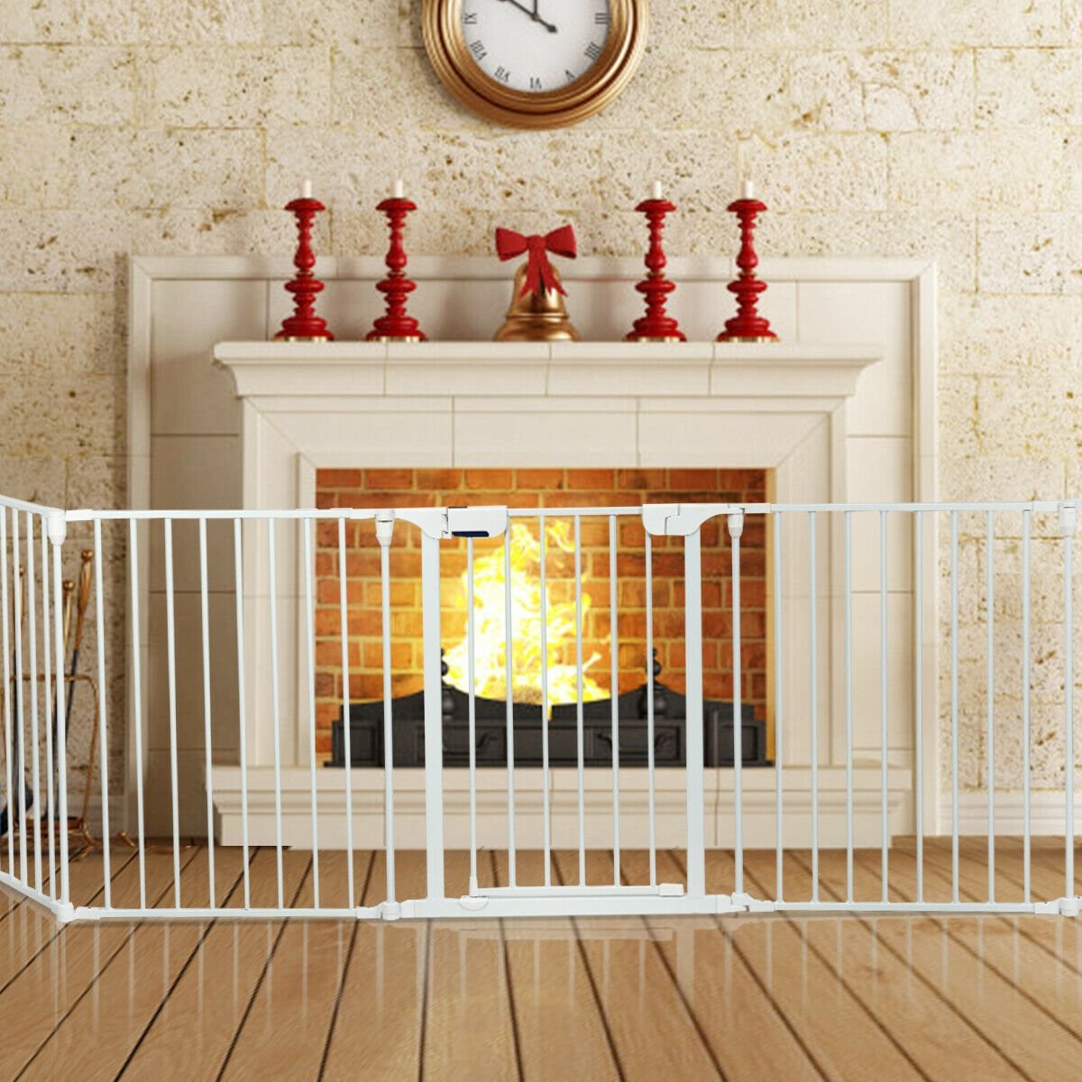 115 Inch Length 5 Panel Adjustable Wide Fireplace Fence-White view 2