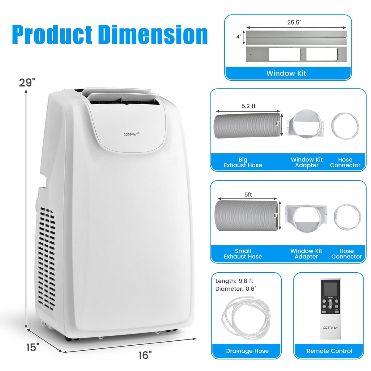 12000 BTU Dual Hose Portable Air Conditioner with Remote Control-White view 5