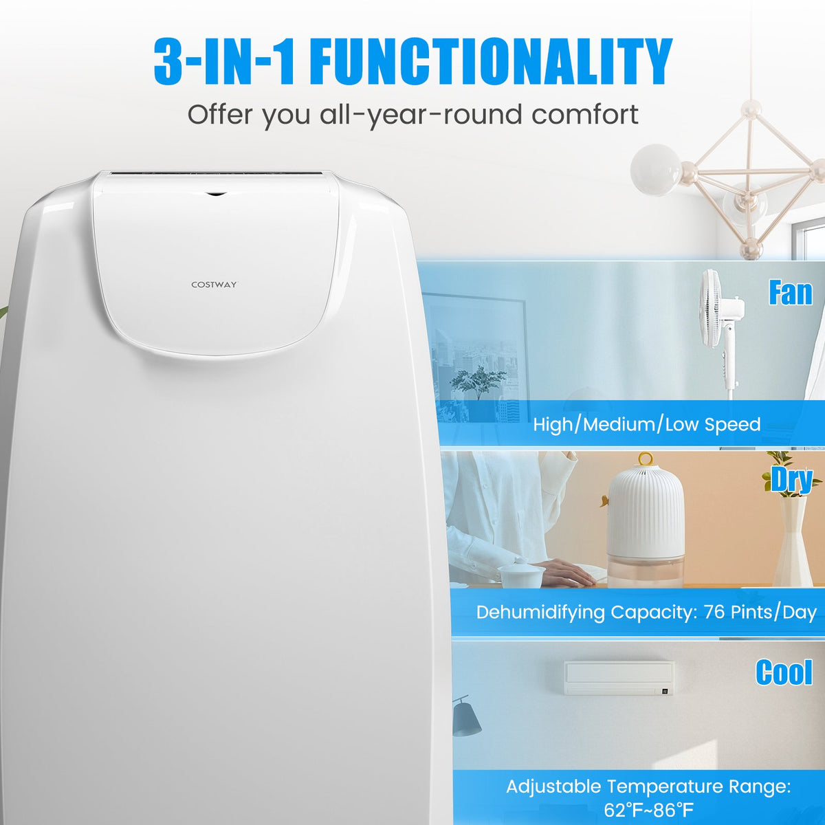 12000 BTU Dual Hose Portable Air Conditioner with Remote Control-White view 6