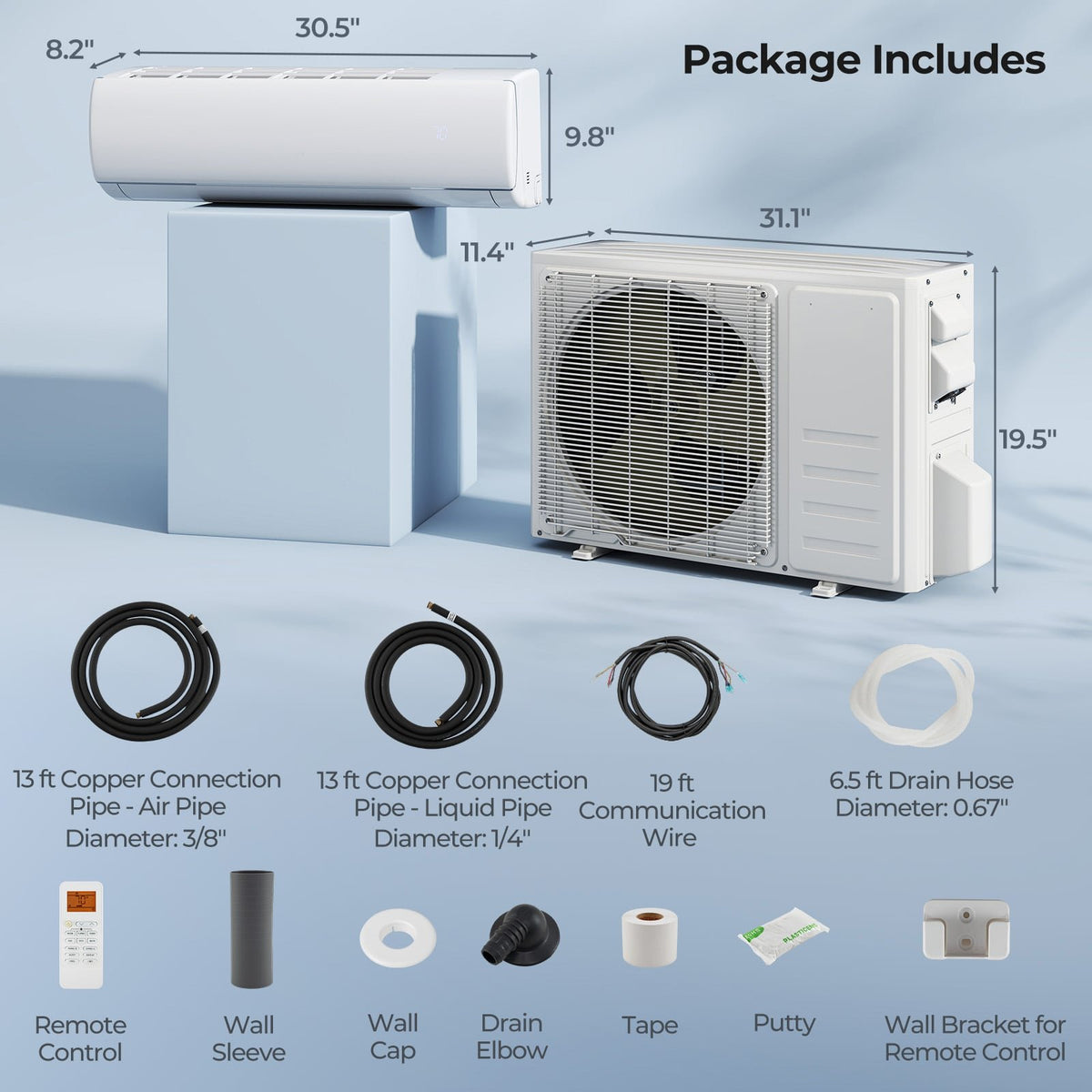 EchoCool Series​​ 11500 BTU 115V Mini Split Air Conditioner and Heater Pump System Wifi Enabled view 2