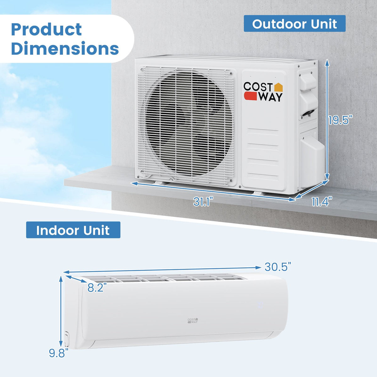 EchoCool Series​​ 11500 BTU 115V Mini Split Air Conditioner and Heater Pump System Wifi Enabled view 3