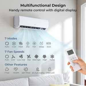 EchoCool Series​​ 11500 BTU 115V Mini Split Air Conditioner and Heater Pump System Wifi Enabled view 4