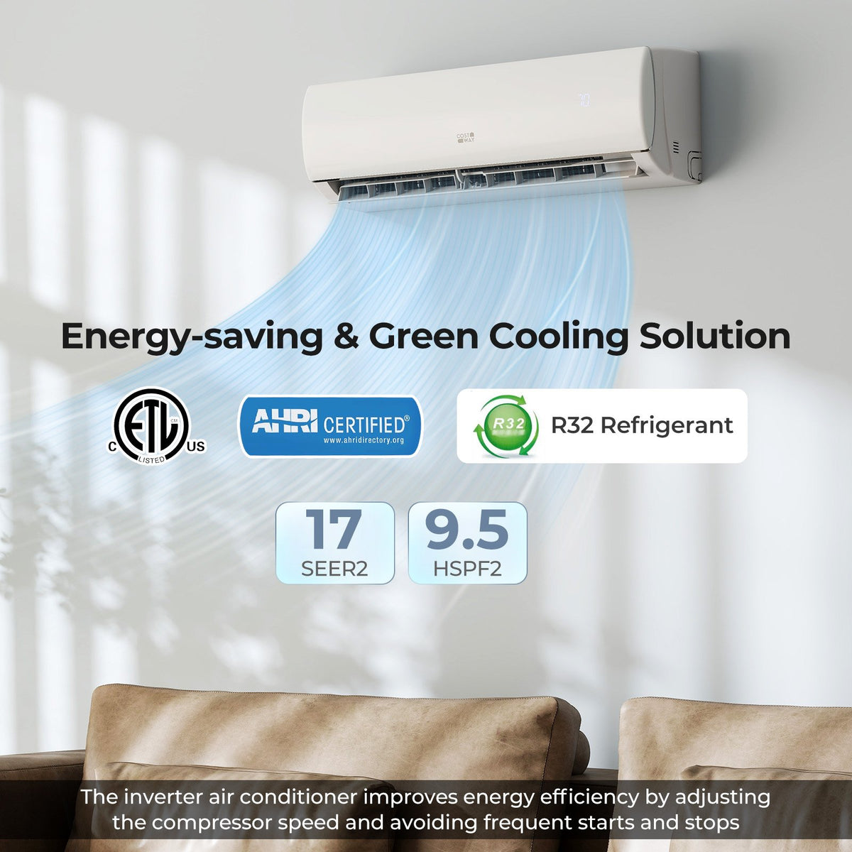 EchoCool Series​​ 11500 BTU 115V Mini Split Air Conditioner and Heater Pump System Wifi Enabled view 6