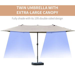 15' Outdoor Patio Umbrella with Twin Canopy Sunshade Steel Table Umbrella w/ Lift Crank, Cross base – view 8