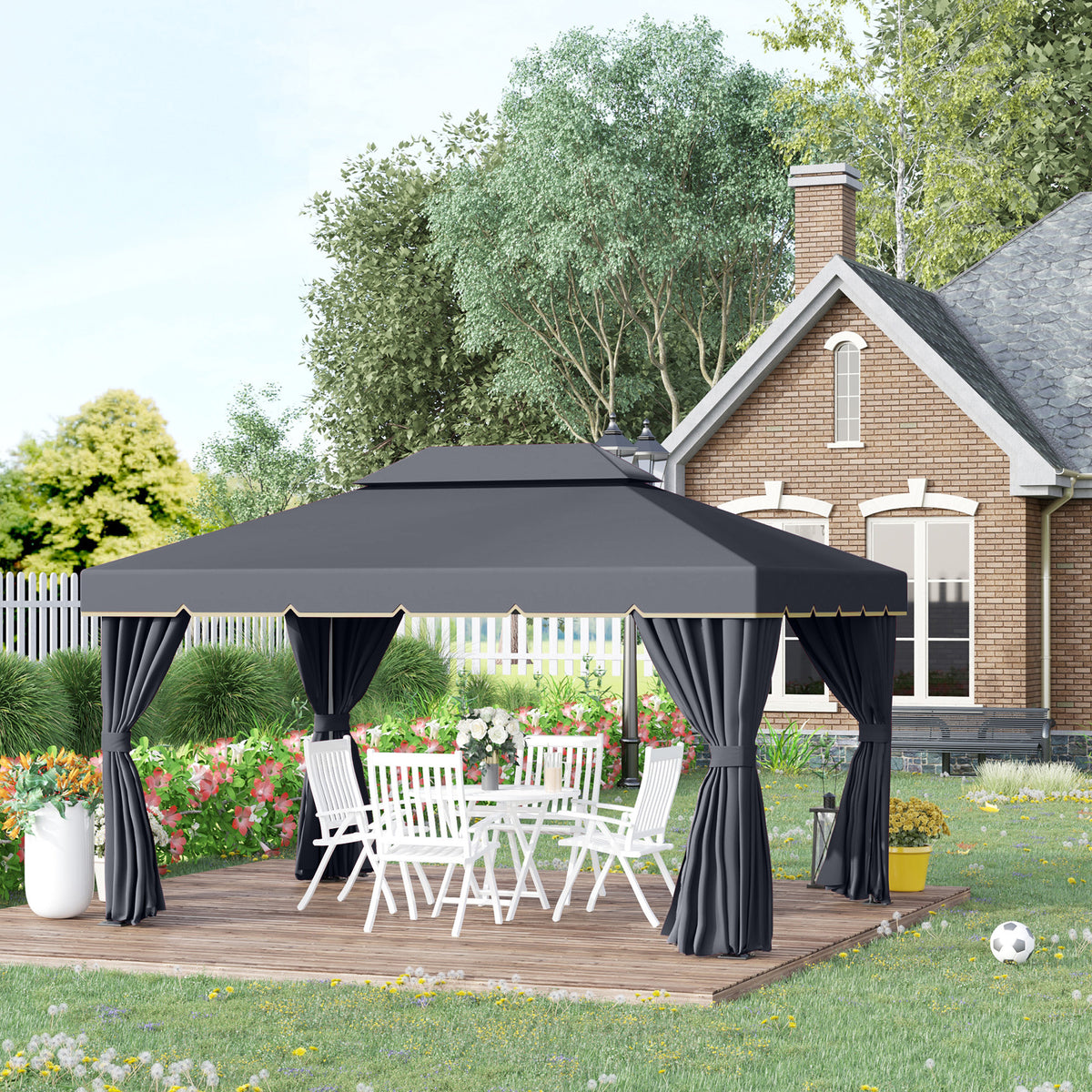 13' x 10' Patio Gazebo, Double Roof Outdoor Gazebo Canopy Shelter with Netting & Curtains – view 7