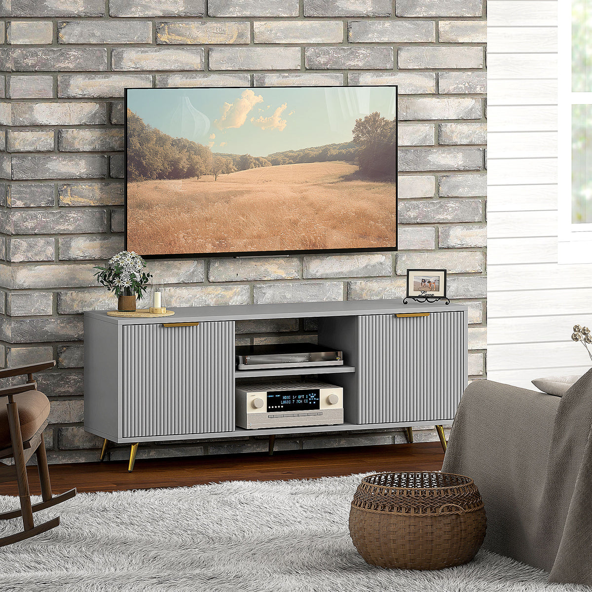 TV Stand with Storage for 55 Inch TV, Modern TV Cabinet with 2 Open Shelves and 2 Cabinets for Living Room – view 14