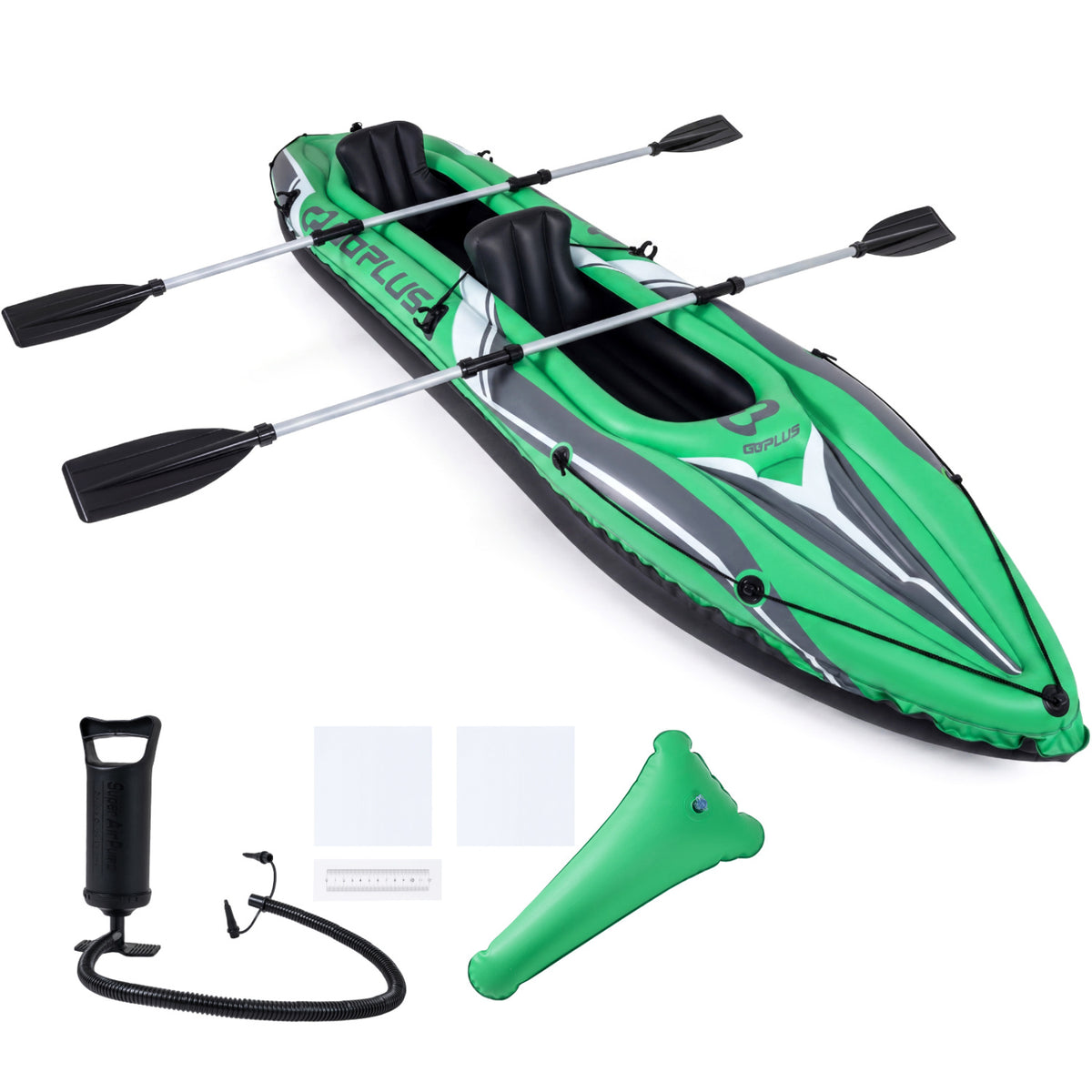 11.5 Feet Inflatable Kayak 2 Person Heavy Duty with Aluminum Paddles-Green