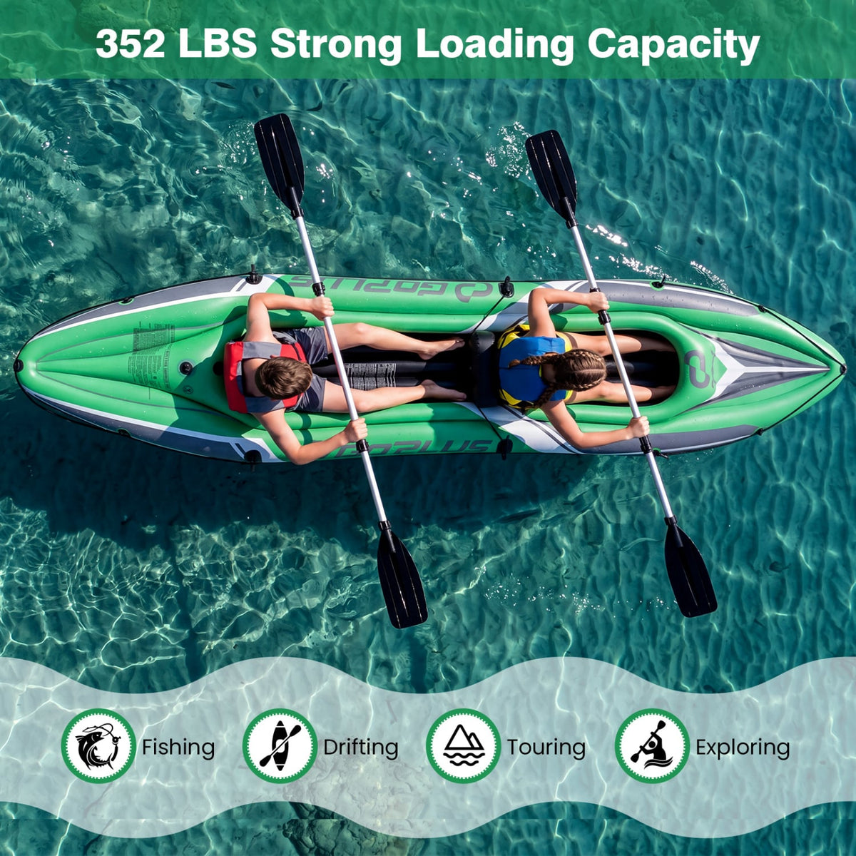 11.5 Feet Inflatable Kayak 2 Person Heavy Duty with Aluminum Paddles-Green view 5