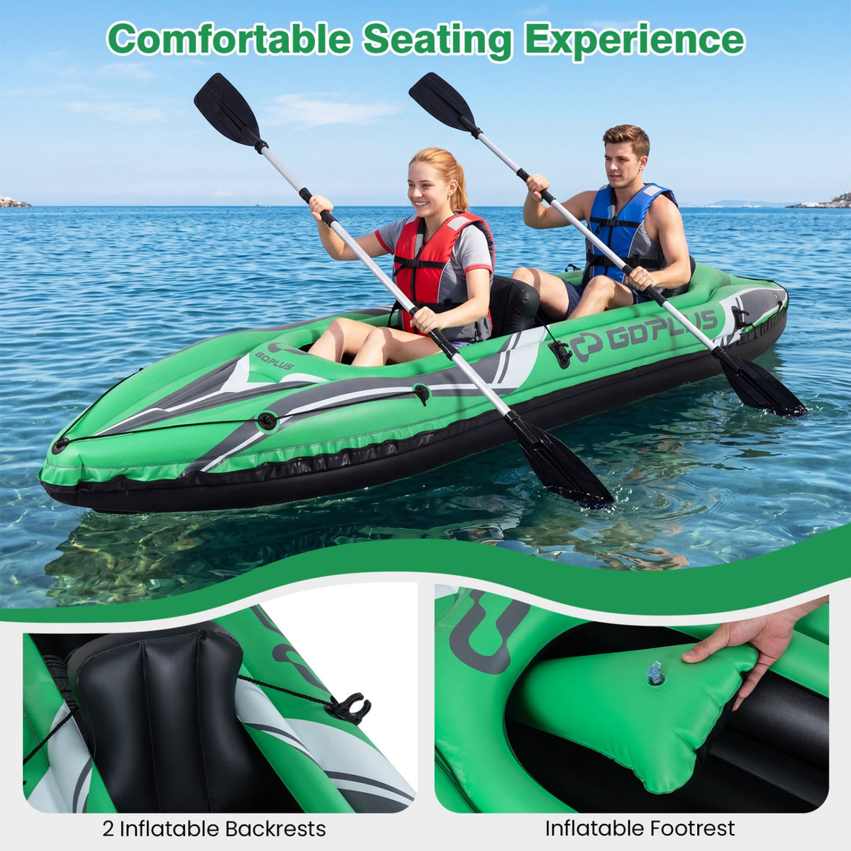 11.5 Feet Inflatable Kayak 2 Person Heavy Duty with Aluminum Paddles-Green view 8
