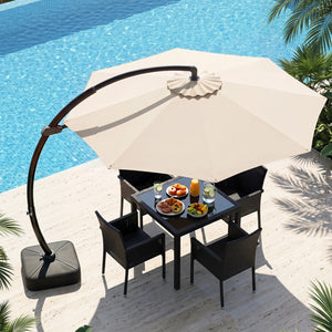 11 FT Cantilever Patio Umbrella with Base with 360° Rotation and Tilt Adjustment-Beige view 3