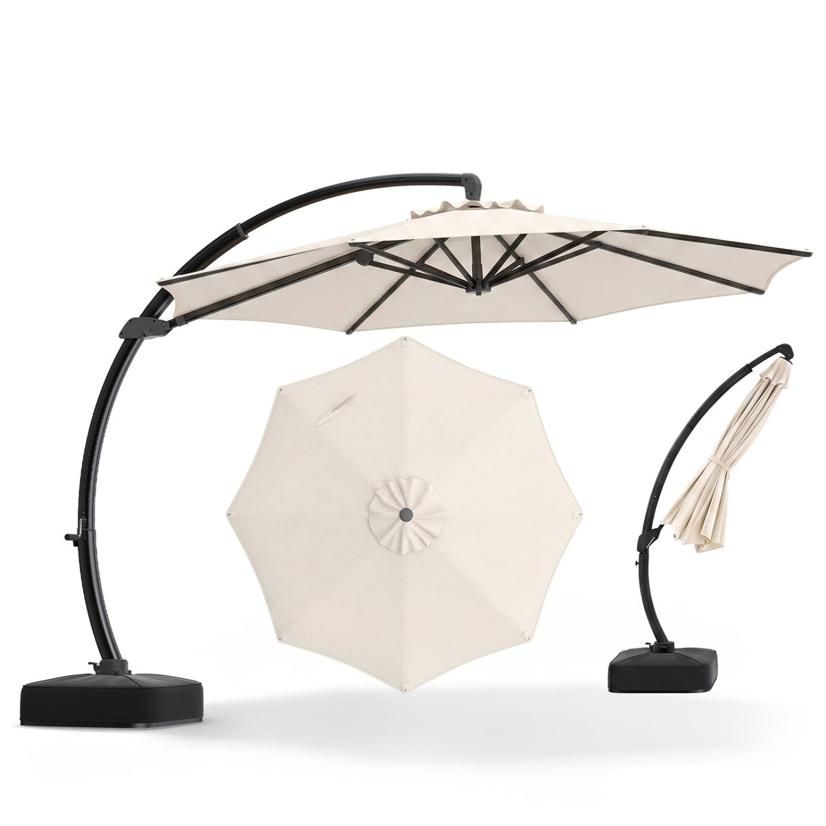 11 FT Cantilever Patio Umbrella with Base with 360° Rotation and Tilt Adjustment-Beige