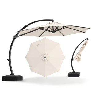 11 FT Cantilever Patio Umbrella with Base with 360° Rotation and Tilt Adjustment-Beige