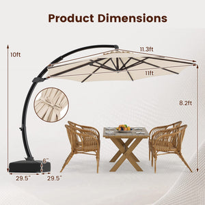 11 FT Cantilever Patio Umbrella with Base with 360° Rotation and Tilt Adjustment-Beige view 5