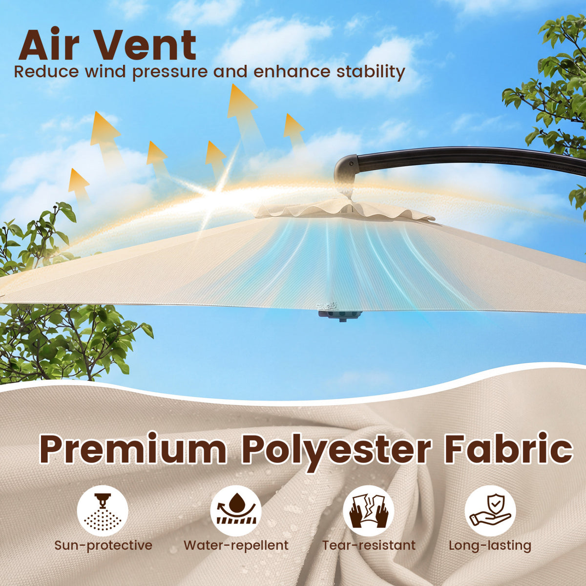11 FT Cantilever Patio Umbrella with Base with 360° Rotation and Tilt Adjustment-Beige view 7