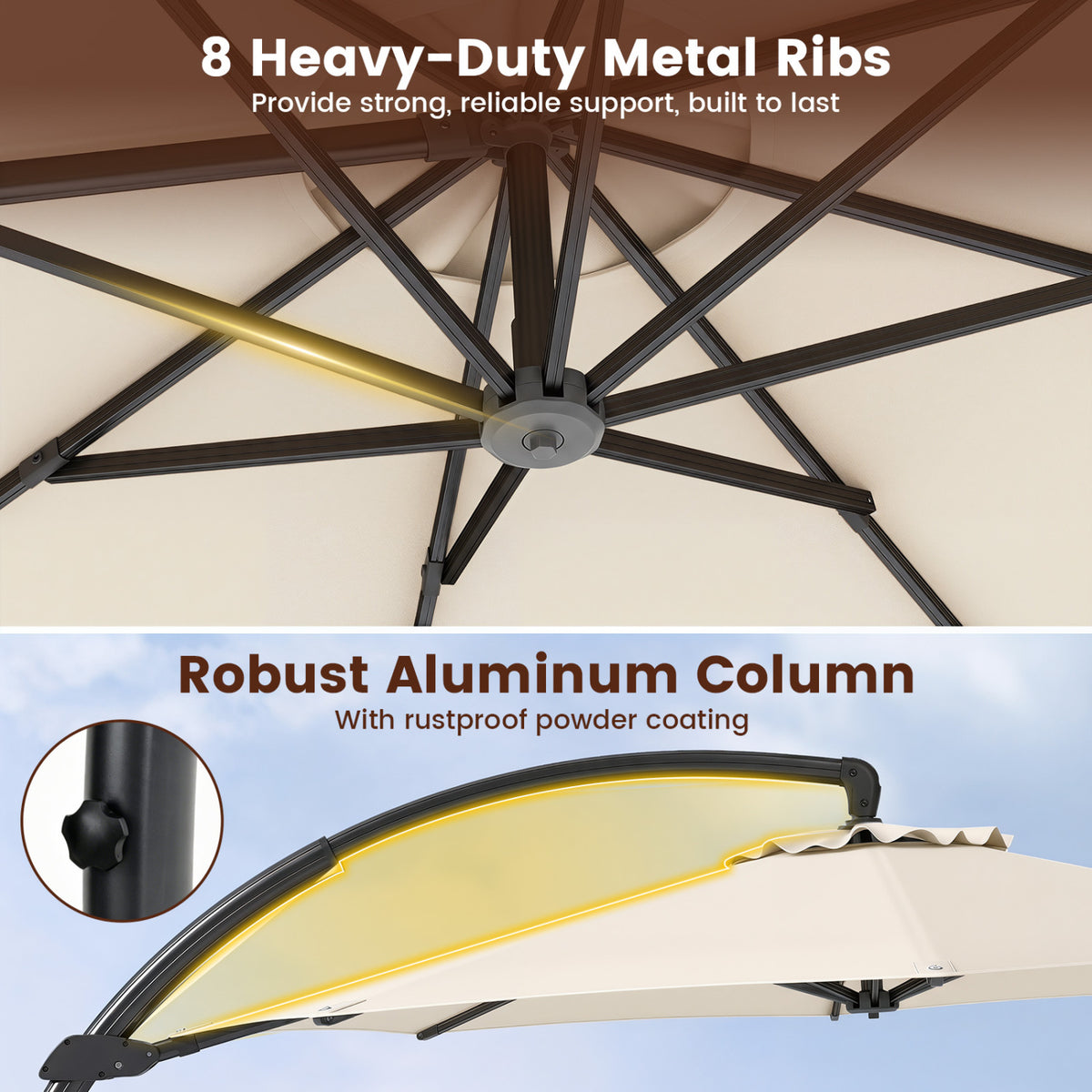 11 FT Cantilever Patio Umbrella with Base with 360° Rotation and Tilt Adjustment-Beige view 8