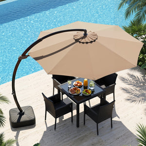 11 FT Cantilever Patio Umbrella with Base with 360° Rotation and Tilt Adjustment-Brown view 2