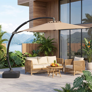 11 FT Cantilever Patio Umbrella with Base with 360° Rotation and Tilt Adjustment-Brown view 3
