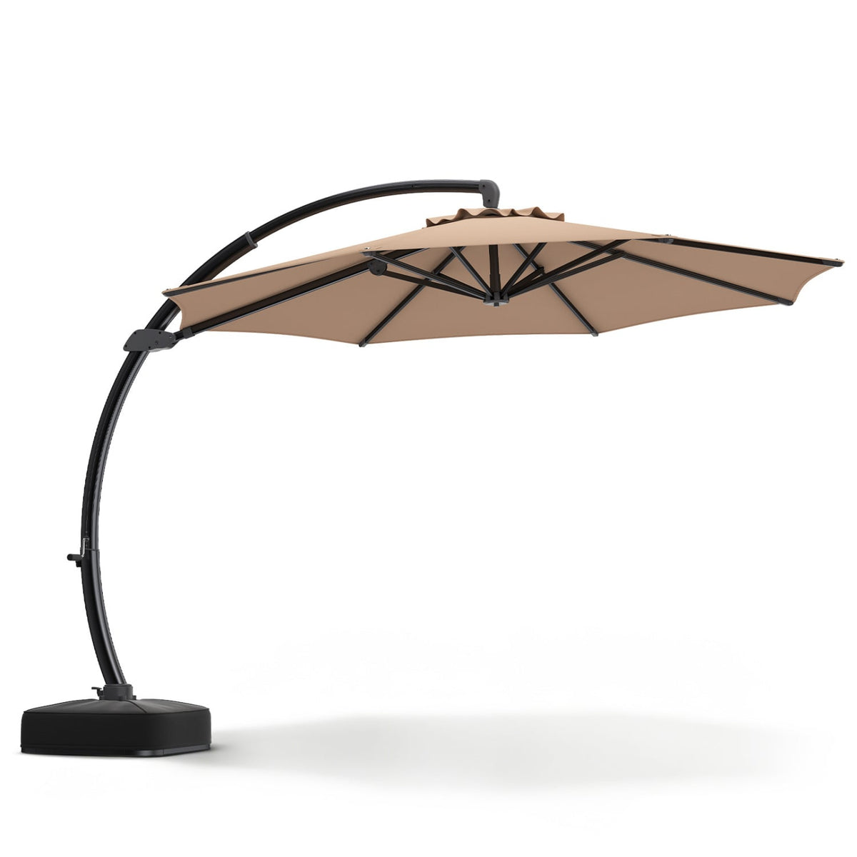 11 FT Cantilever Patio Umbrella with Base with 360° Rotation and Tilt Adjustment-Brown view 4