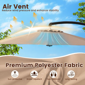 11 FT Cantilever Patio Umbrella with Base with 360° Rotation and Tilt Adjustment-Brown view 7