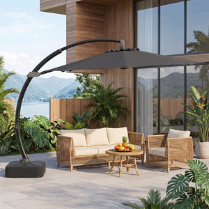 11 FT Cantilever Patio Umbrella with Base with 360° Rotation and Tilt Adjustment-Gray view 2