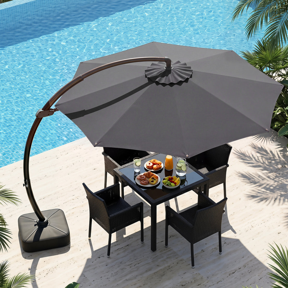 11 FT Cantilever Patio Umbrella with Base with 360° Rotation and Tilt Adjustment-Gray view 3