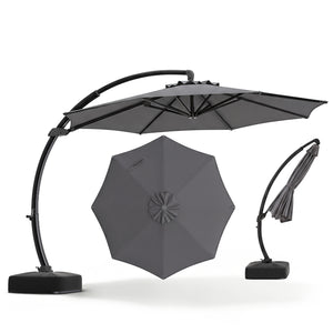 11 FT Cantilever Patio Umbrella with Base with 360° Rotation and Tilt Adjustment-Gray