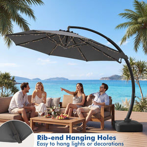 11 FT Cantilever Patio Umbrella with Base with 360° Rotation and Tilt Adjustment-Gray view 6