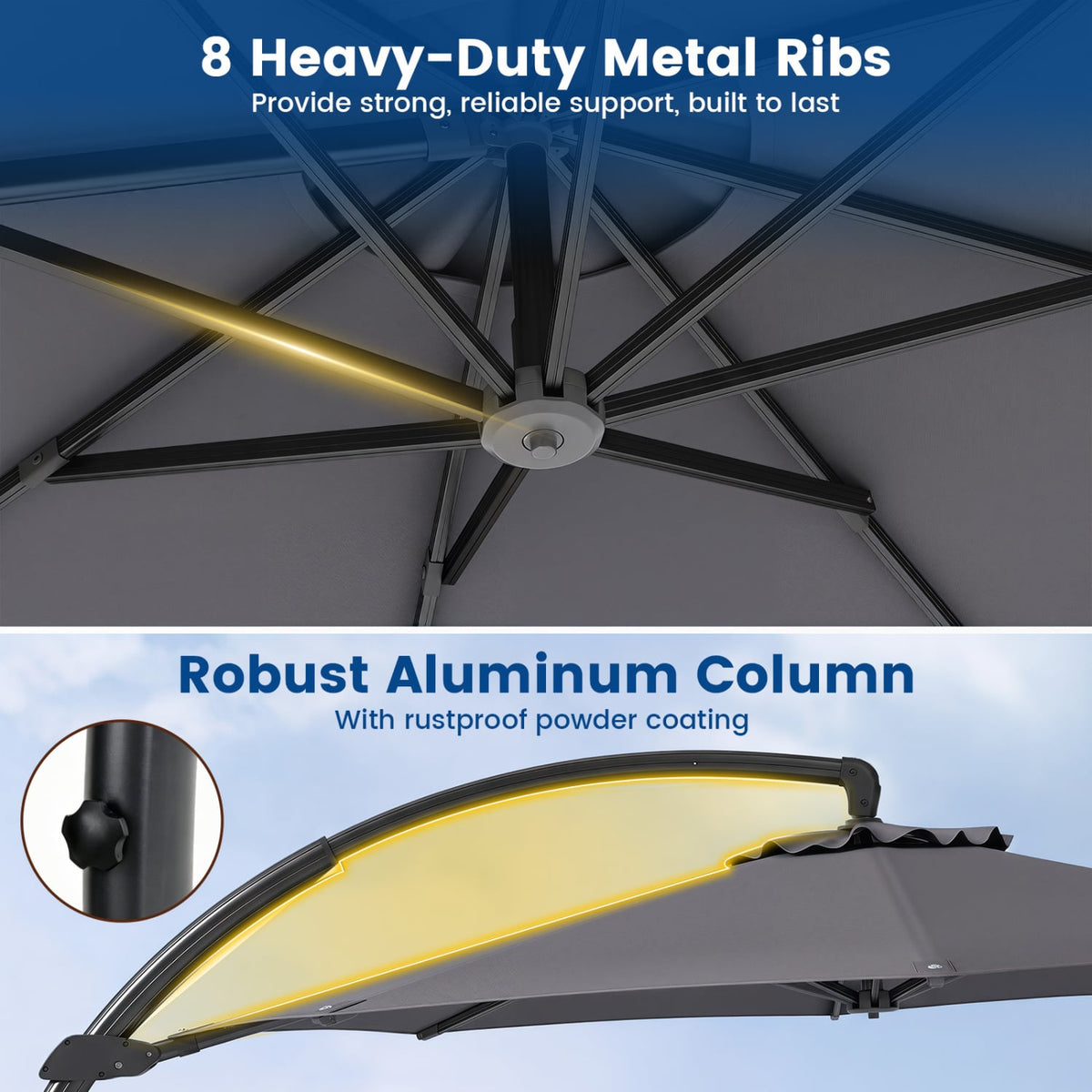 11 FT Cantilever Patio Umbrella with Base with 360° Rotation and Tilt Adjustment-Gray view 8