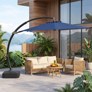 11 FT Cantilever Patio Umbrella with Base with 360° Rotation and Tilt Adjustment-Navy view 2