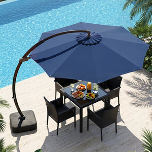 11 FT Cantilever Patio Umbrella with Base with 360° Rotation and Tilt Adjustment-Navy view 3