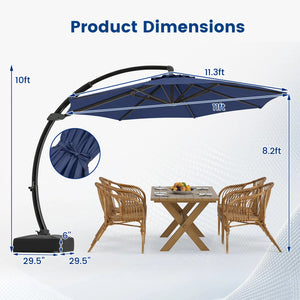 11 FT Cantilever Patio Umbrella with Base with 360° Rotation and Tilt Adjustment-Navy view 5