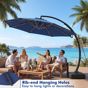 11 FT Cantilever Patio Umbrella with Base with 360° Rotation and Tilt Adjustment-Navy view 6