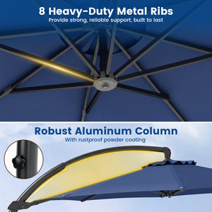 11 FT Cantilever Patio Umbrella with Base with 360° Rotation and Tilt Adjustment-Navy view 8