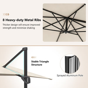 11 x 9 FT Cantilever Patio Umbrella with 360° Rotation and Easy Tilt Adjustment-Beige view 6