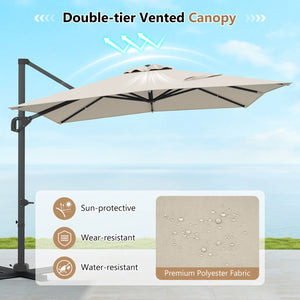 11 x 9 FT Cantilever Patio Umbrella with 360° Rotation and Easy Tilt Adjustment-Beige view 7
