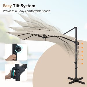 11 x 9 FT Cantilever Patio Umbrella with 360° Rotation and Easy Tilt Adjustment-Beige view 8