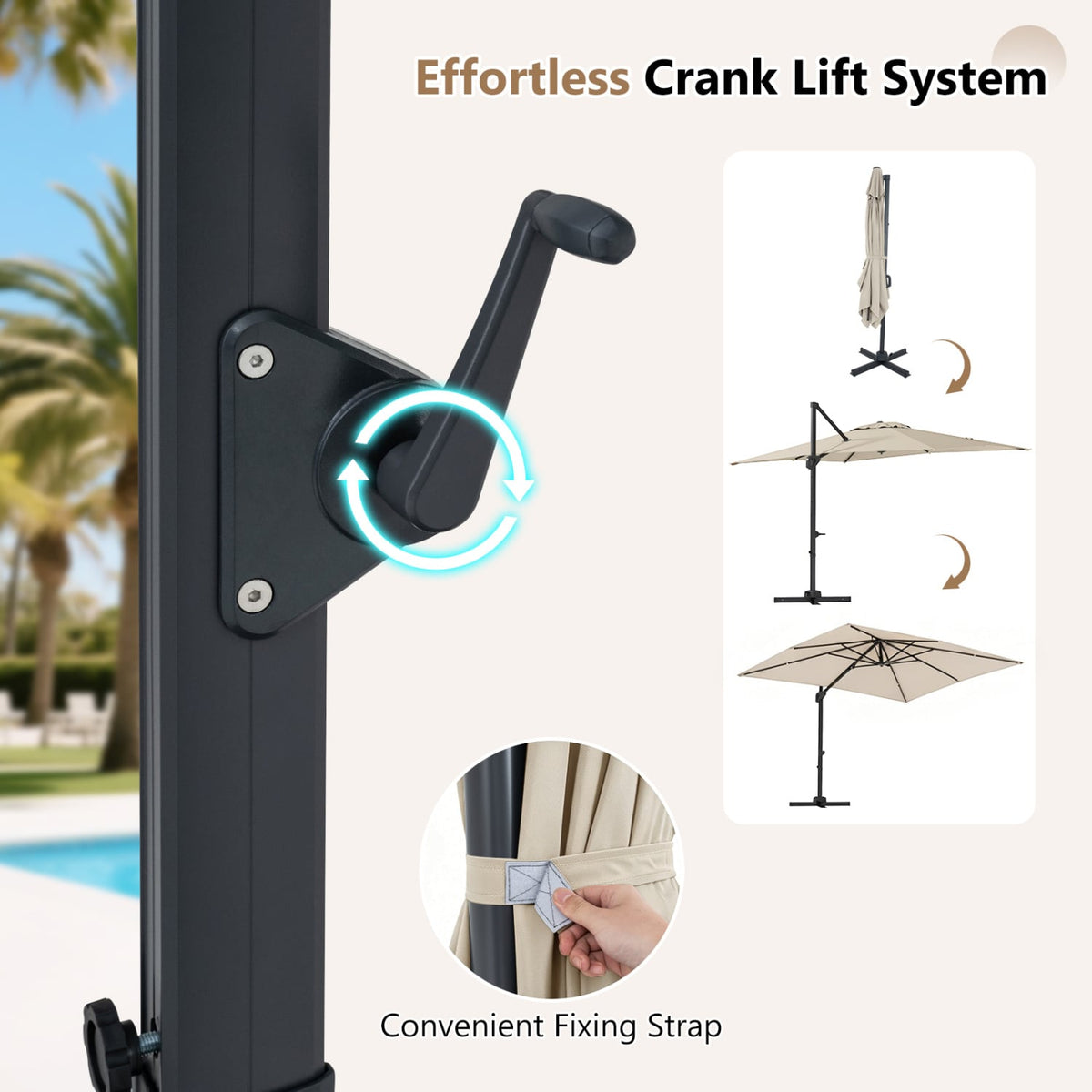 11 x 9 FT Cantilever Patio Umbrella with 360° Rotation and Easy Tilt Adjustment-Beige view 9