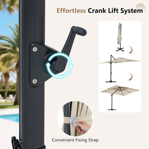 11 x 9 FT Cantilever Patio Umbrella with 360° Rotation and Easy Tilt Adjustment-Beige view 9