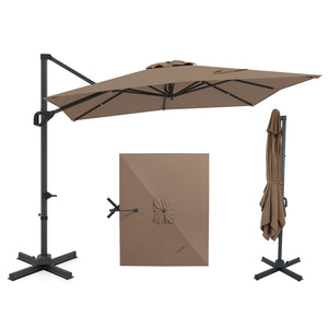 11 x 9 FT Cantilever Patio Umbrella with 360° Rotation and Easy Tilt Adjustment-Brown