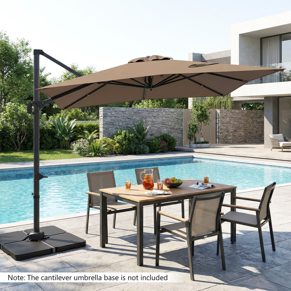 11 x 9 FT Cantilever Patio Umbrella with 360° Rotation and Easy Tilt Adjustment-Brown view 2